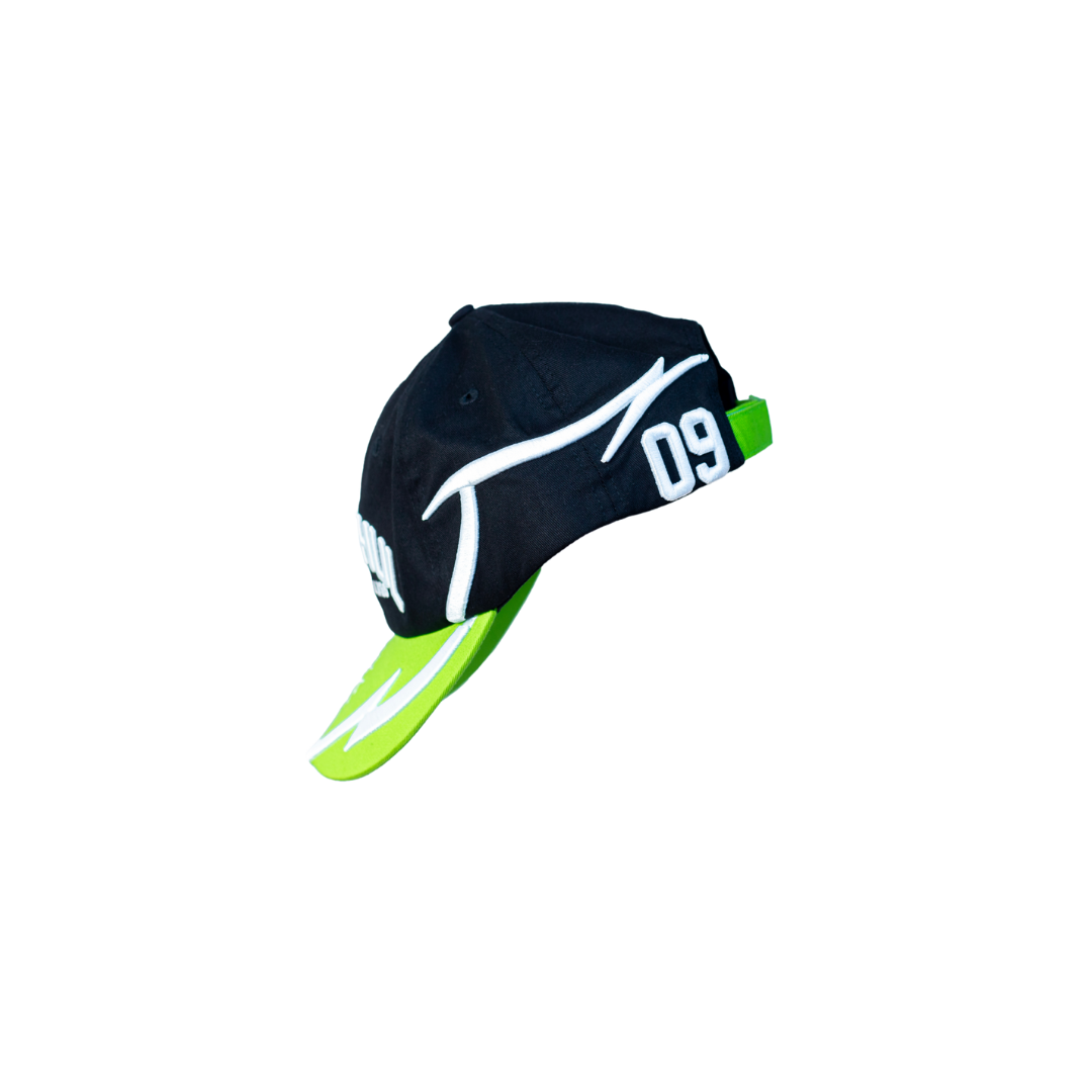 Black cap with green and embroidery 