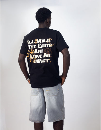 Model wearing Yousphul Walk the Earth Tees in Black color
